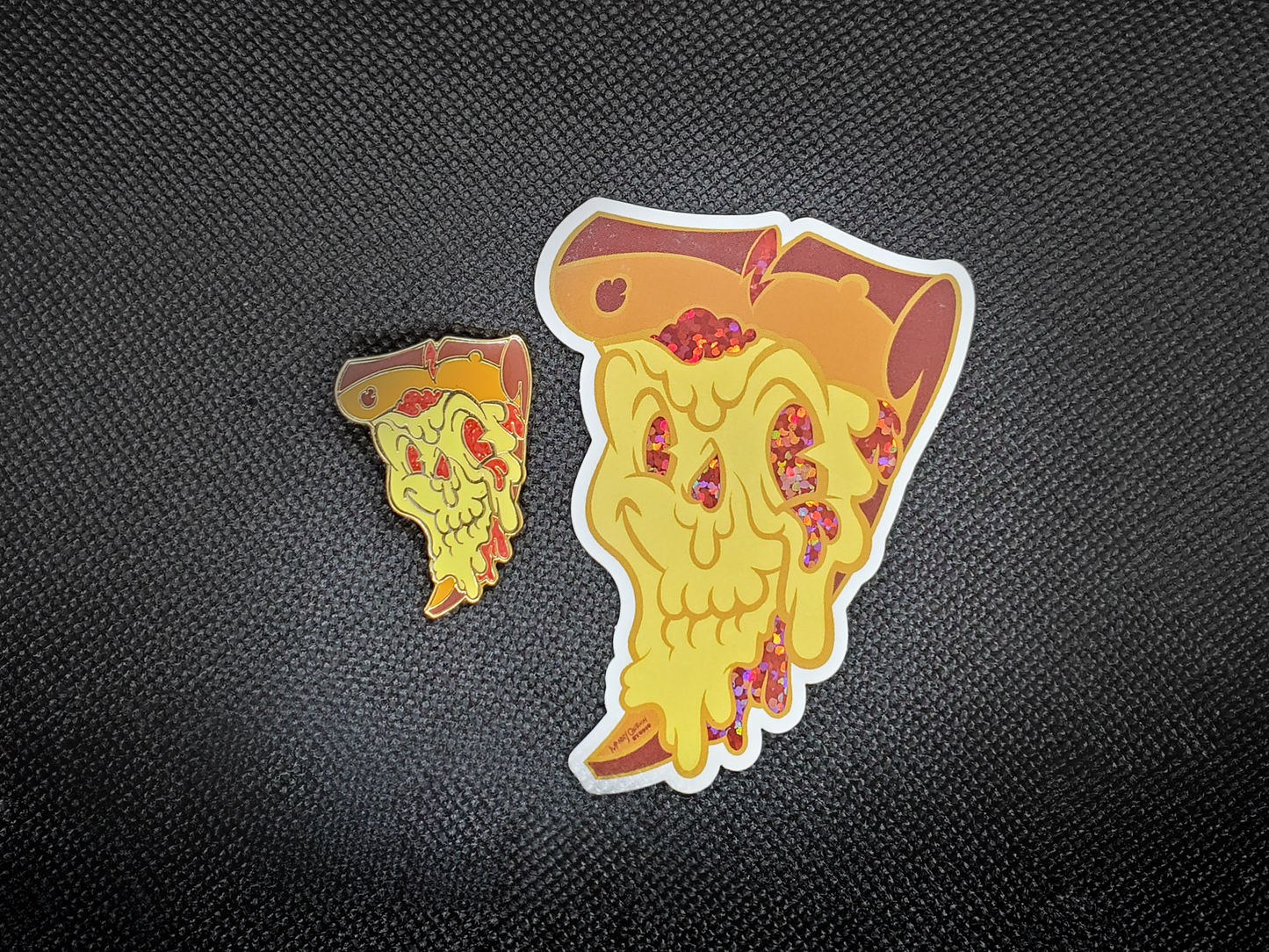 Glow in the Dark Death by Pizza Pin Sticker Combo