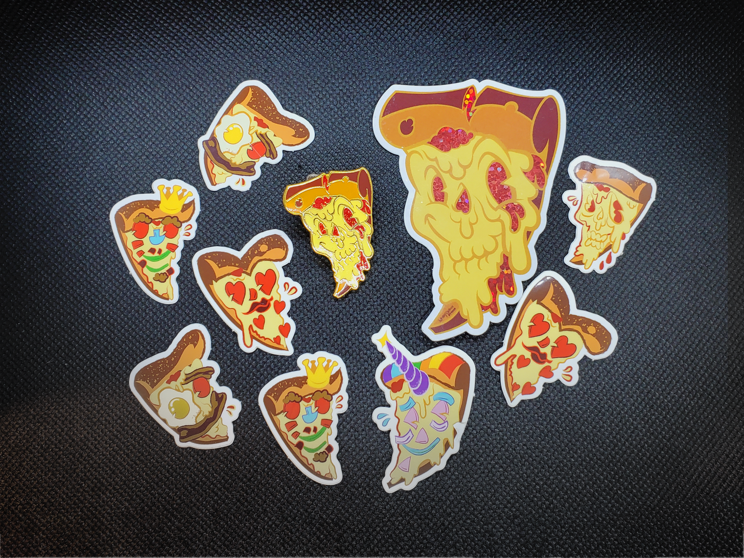 Glow in the Dark Death by Pizza Pin Sticker Combo