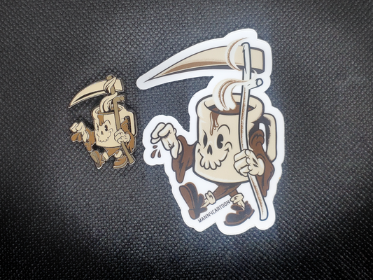 Coffee Reaper Pin and Sticker Set