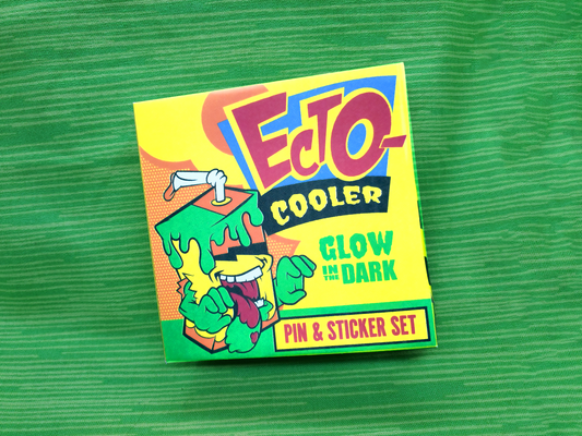 Glow in the Dark Ecto Cooler Pin and Sticker Combo