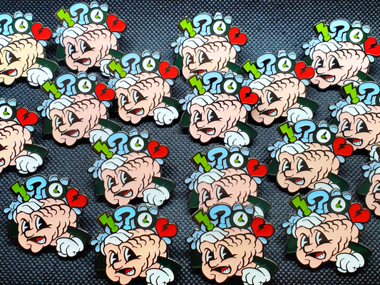 Glow in the Dark Panic Brain Pin Sticker Combo
