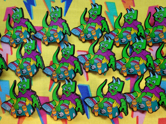 Xtreame-O-Saurus Triceratops Skater Pin/Sticker Combo