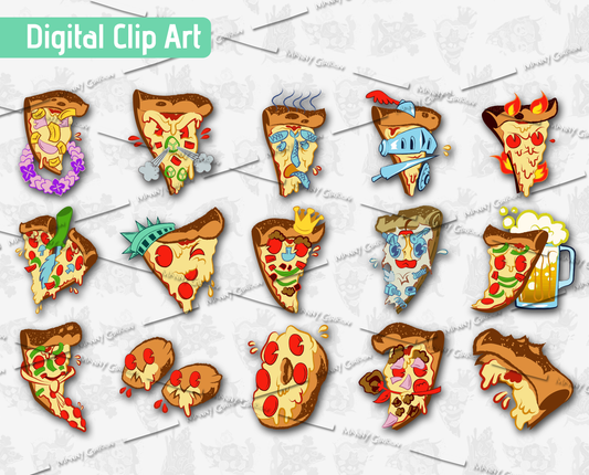 Summer Pizza Faces Professional Licence Pizza Face Clipart Seamless Pattern